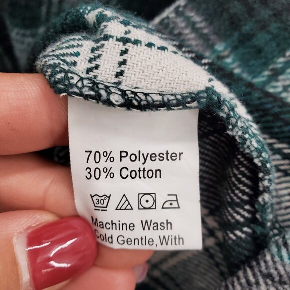 Womens XS Plaid Flannel Shirt Green Black Button Up Grunge Long Sleeve Soft - Picture 5 of 13